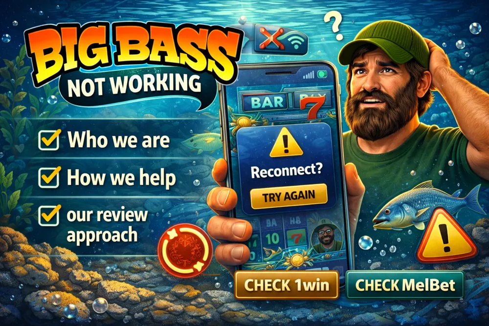 Big Bass Bonanza em smartphone com aviso de erro, interface do slot e elementos visuais de suporte para voltar a jogar no Brasil